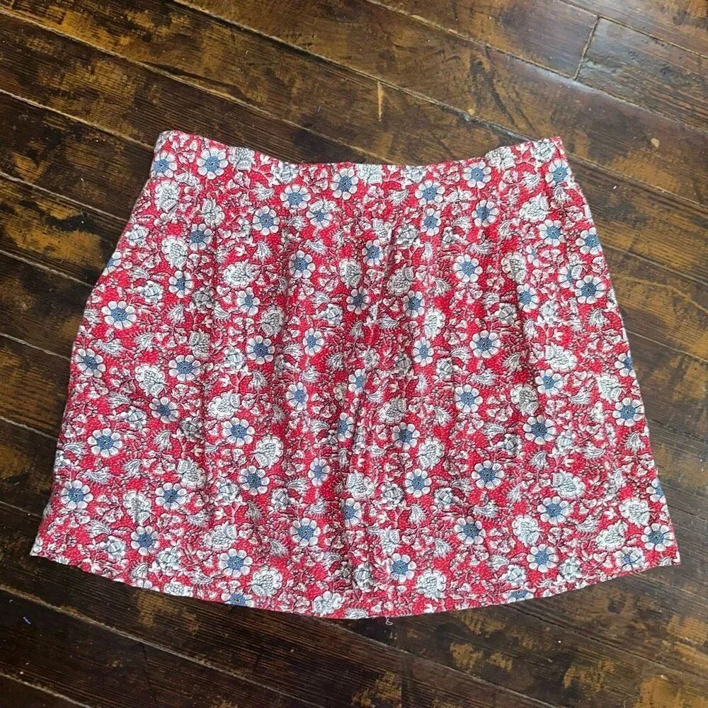 Loft red linen minimalist elevated basics lined skirt